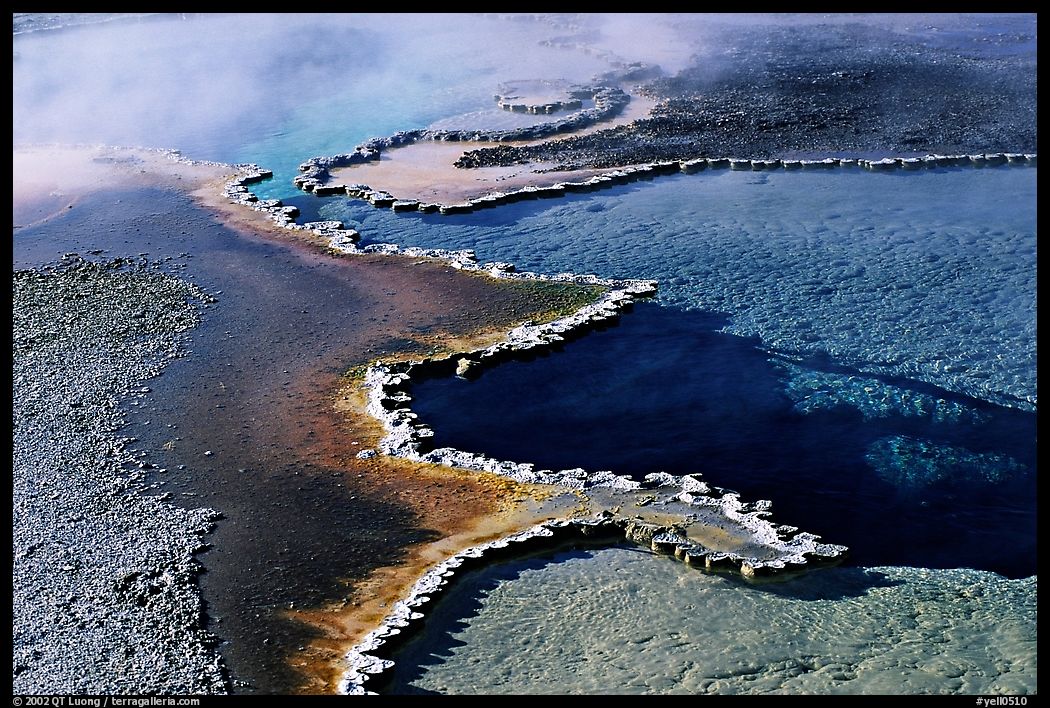 Travertine formations in Upper geyser basin. Yellowstone National Park, Wyoming, USA.