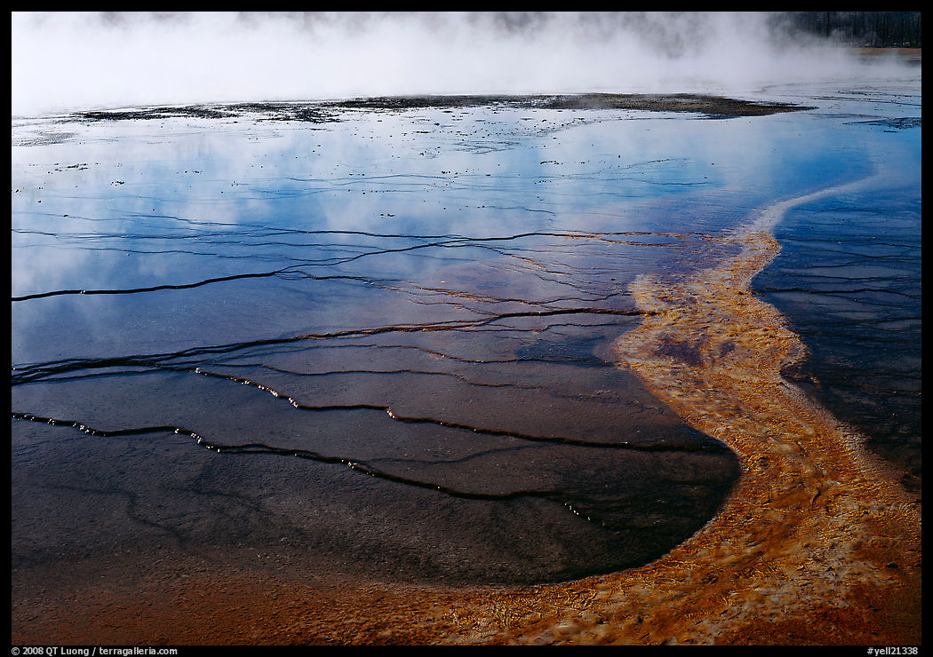 Colorful streak and terraces, Great Prismatic Springs. Yellowstone National Park, Wyoming, USA.