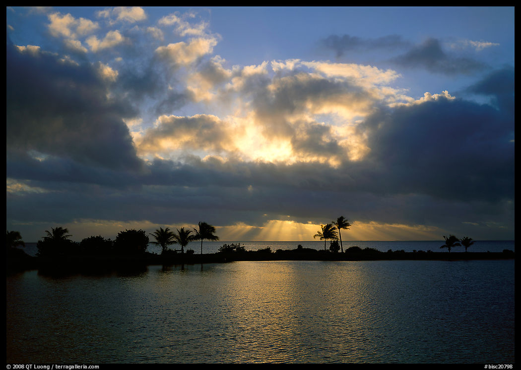 Sunrays and clouds at sunrise, Bayfront. Biscayne National Park, Florida, USA.