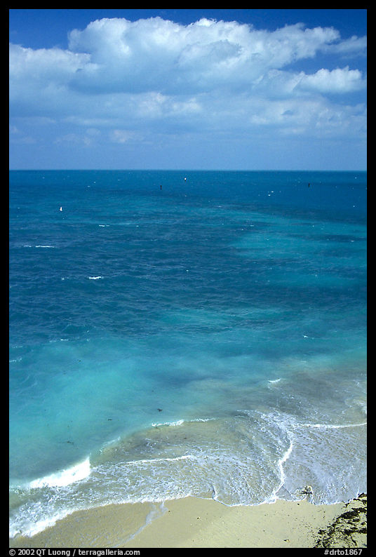 Open ocean view with beach, turquoise waters and surf. Dry Tortugas  National Park, Florida, USA.