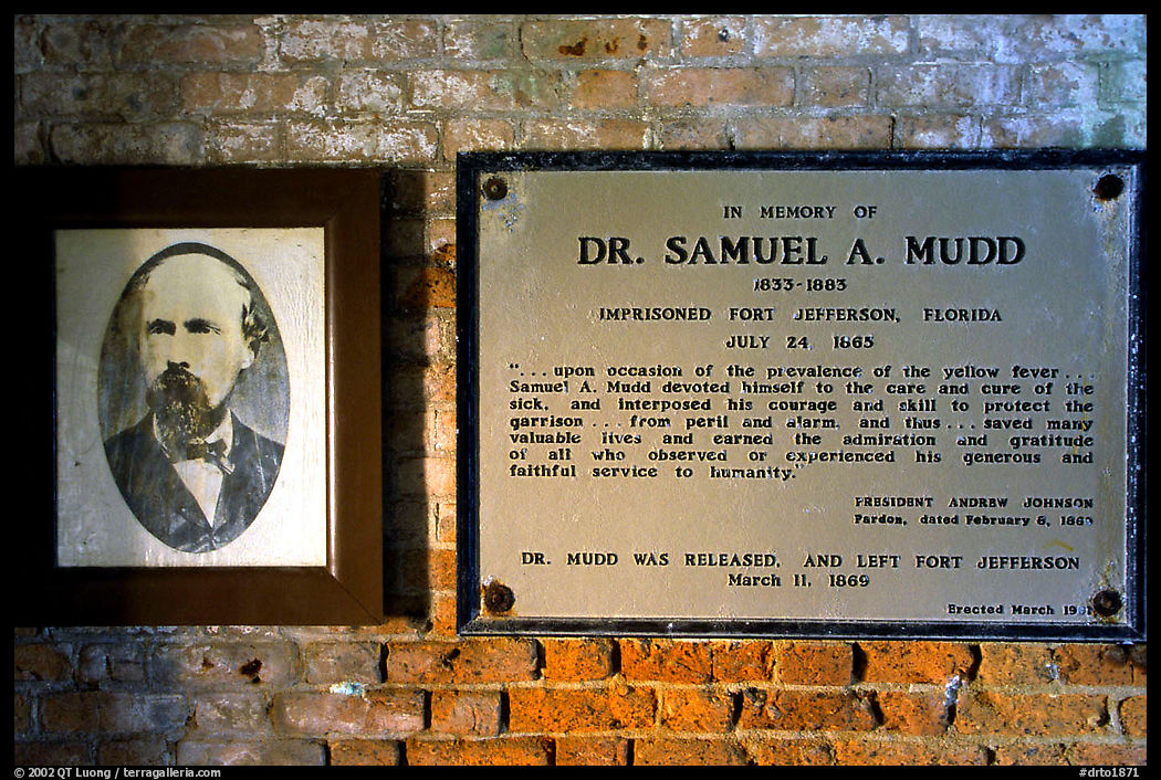 Plate commemorating Dr Mudd's imprisonment. Dry Tortugas  National Park, Florida, USA.