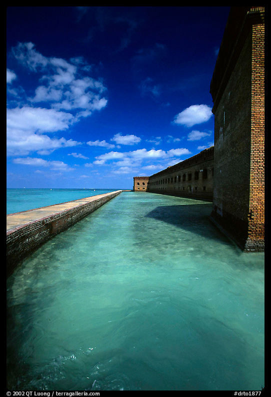 Fort Jefferson moat and massive brick wall on a sunny dayl. Dry Tortugas  National Park, Florida, USA.