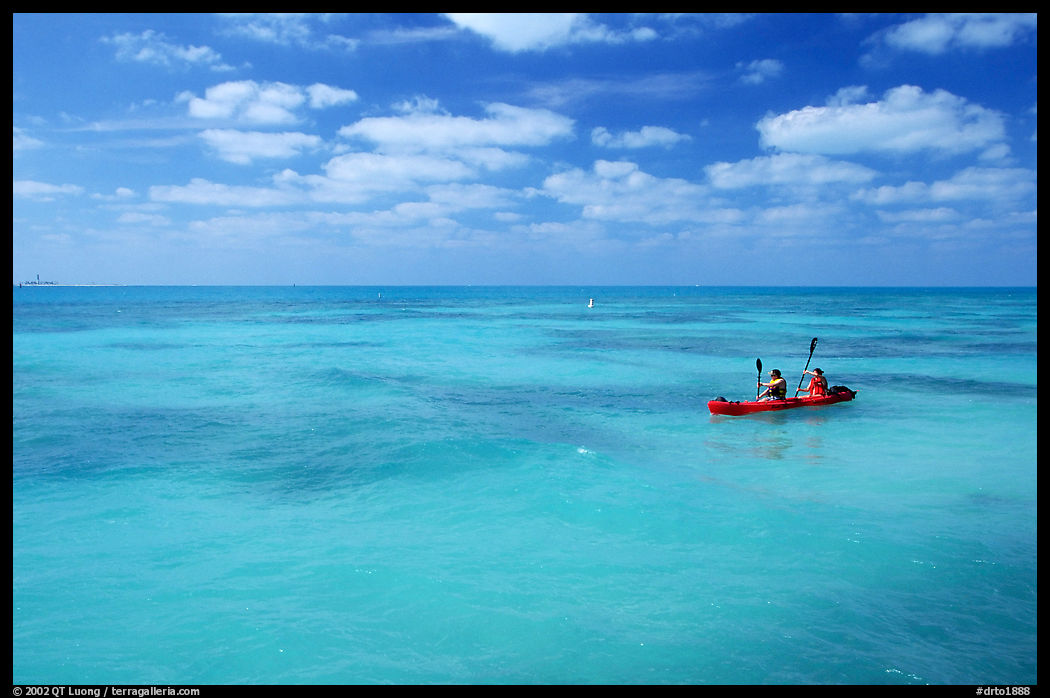 Sea kayakers in turquoise waters. Dry Tortugas  National Park, Florida, USA.