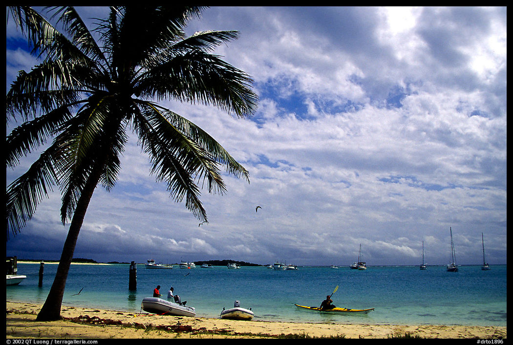 Beach and boats moored in Tortugas anchorage. Dry Tortugas  National Park