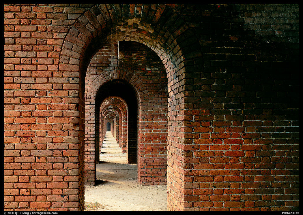 Gallery of brick arches, Fort Jefferson. Dry Tortugas  National Park, Florida, USA.