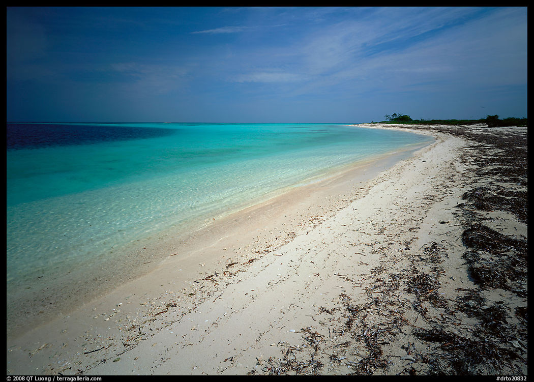 Sandy beach and turquoise waters, Bush Key. Dry Tortugas  National Park, Florida, USA.