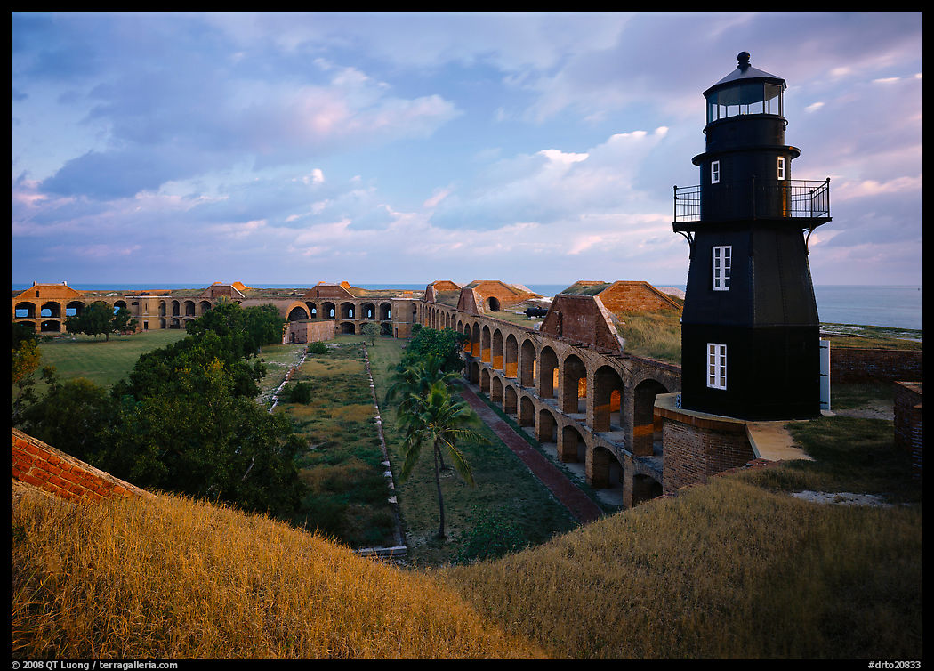 Fort Jefferson lighthouse, dawn. Dry Tortugas  National Park, Florida, USA.