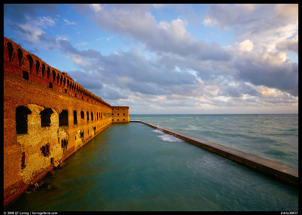 Fort Jefferson wall, moat and seawall, late afternoon light. Dry Tortugas  National Park, Florida, USA.