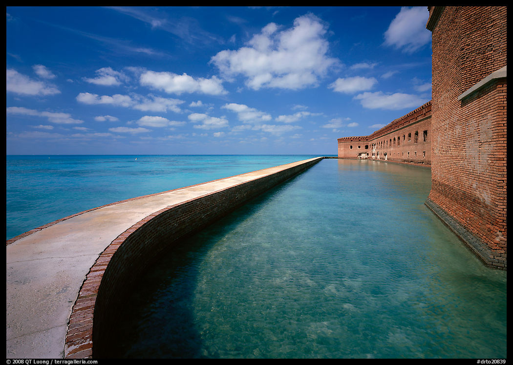 Seawall, moat, and rampart on a calm sunny day, Fort Jefferson. Dry Tortugas  National Park, Florida, USA.