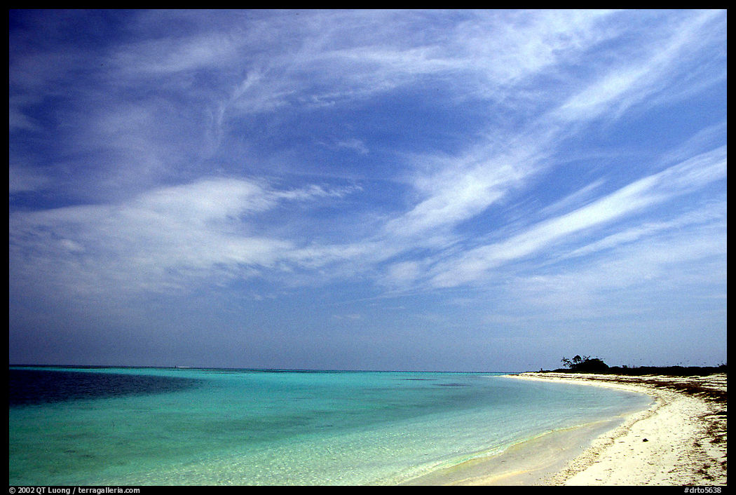 Sky, turquoise waters and beach on Bush Key. Dry Tortugas  National Park, Florida, USA.