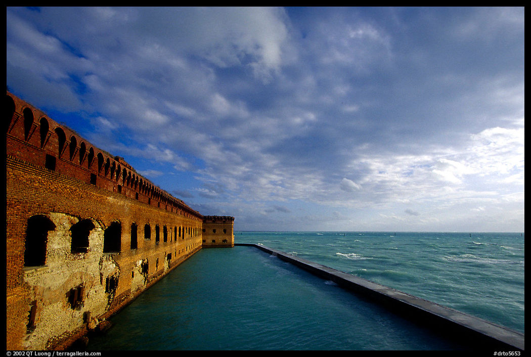 Fort Jefferson seawall and moat, late afternoon. Dry Tortugas  National Park, Florida, USA.
