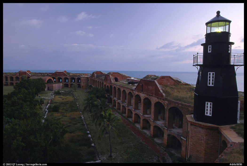 Fort Jefferson lighthouse and inner courtyard, dawn. Dry Tortugas  National Park, Florida, USA.