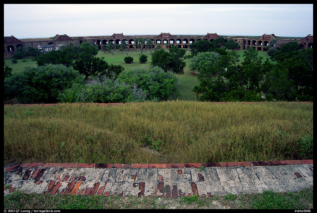 Grassy interior of Fort Jefferson. Dry Tortugas  National Park, Florida, USA.