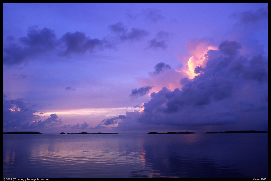 Clearing storm on Florida Bay seen from the Keys, sunset. Everglades  National Park, Florida, USA.