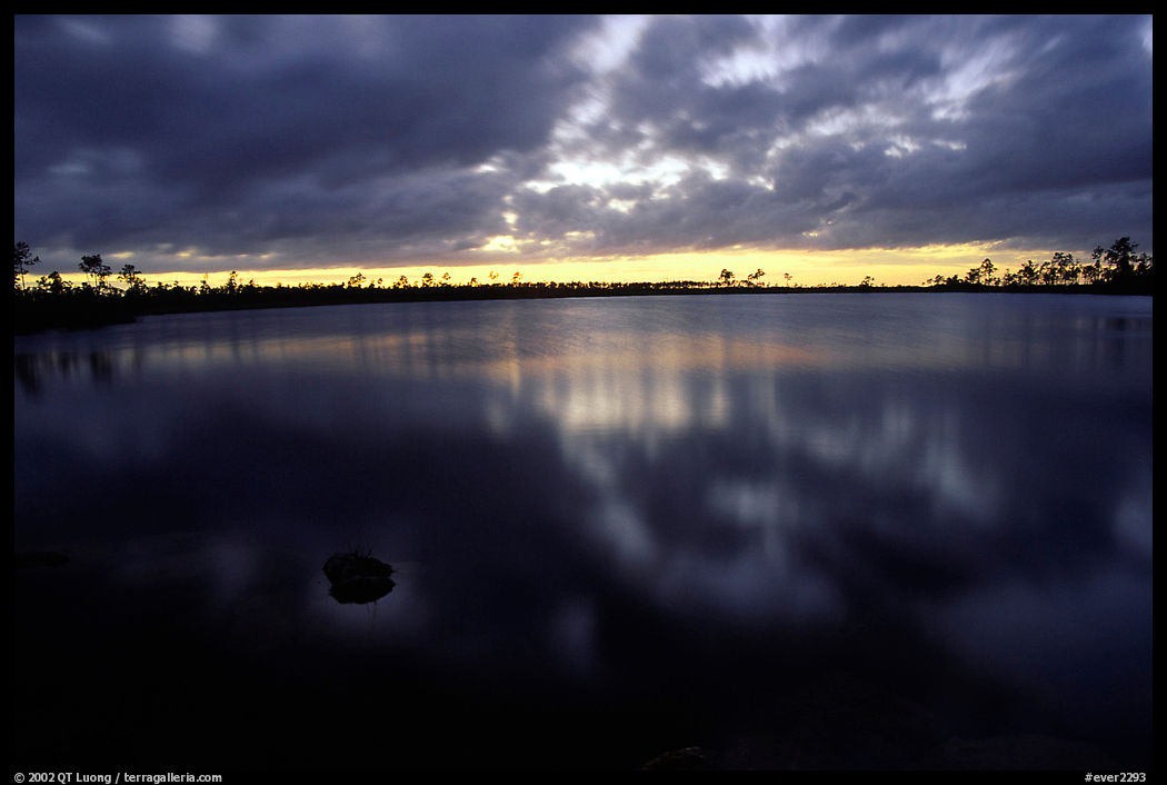 Stormy sunset at Pine Glades Lake. Everglades  National Park, Florida, USA.