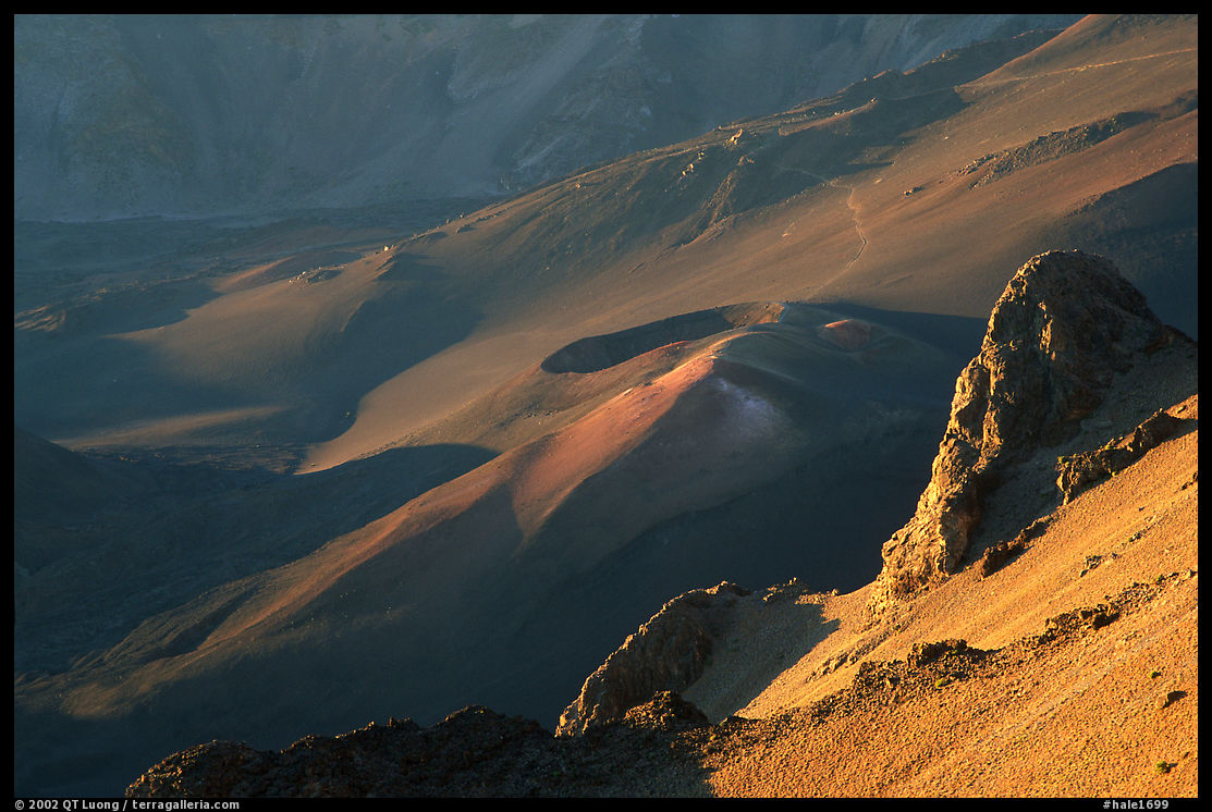 Haleakala crater from Kalahaku at sunrise. Haleakala National Park, Hawaii, USA.