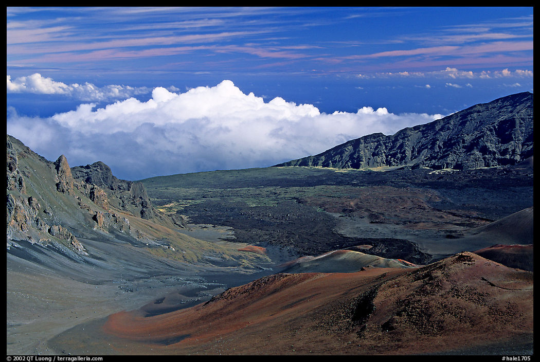 Clouds and Haleakala crater. Haleakala National Park, Hawaii, USA.