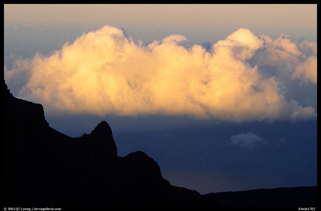 Clouds and Haleakala crater, evening. Haleakala National Park