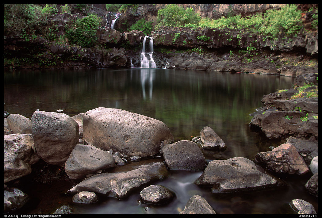 Waterfall in Ohe o gorge, evening. Haleakala National Park, Hawaii, USA.