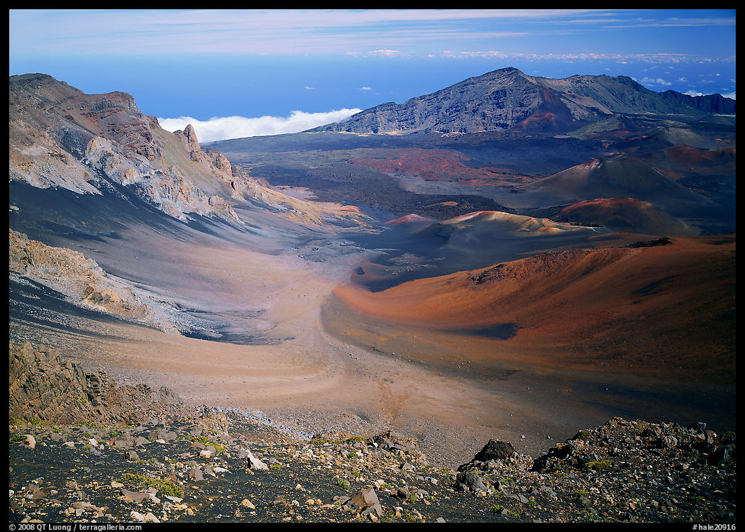 View of Haleakala crater from White Hill with multi-colored cinder. Haleakala National Park, Hawaii, USA.