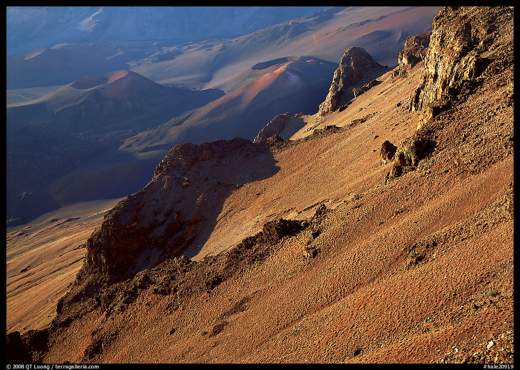 Haleakala crater slopes and cinder cones at sunrise. Haleakala National Park, Hawaii, USA.
