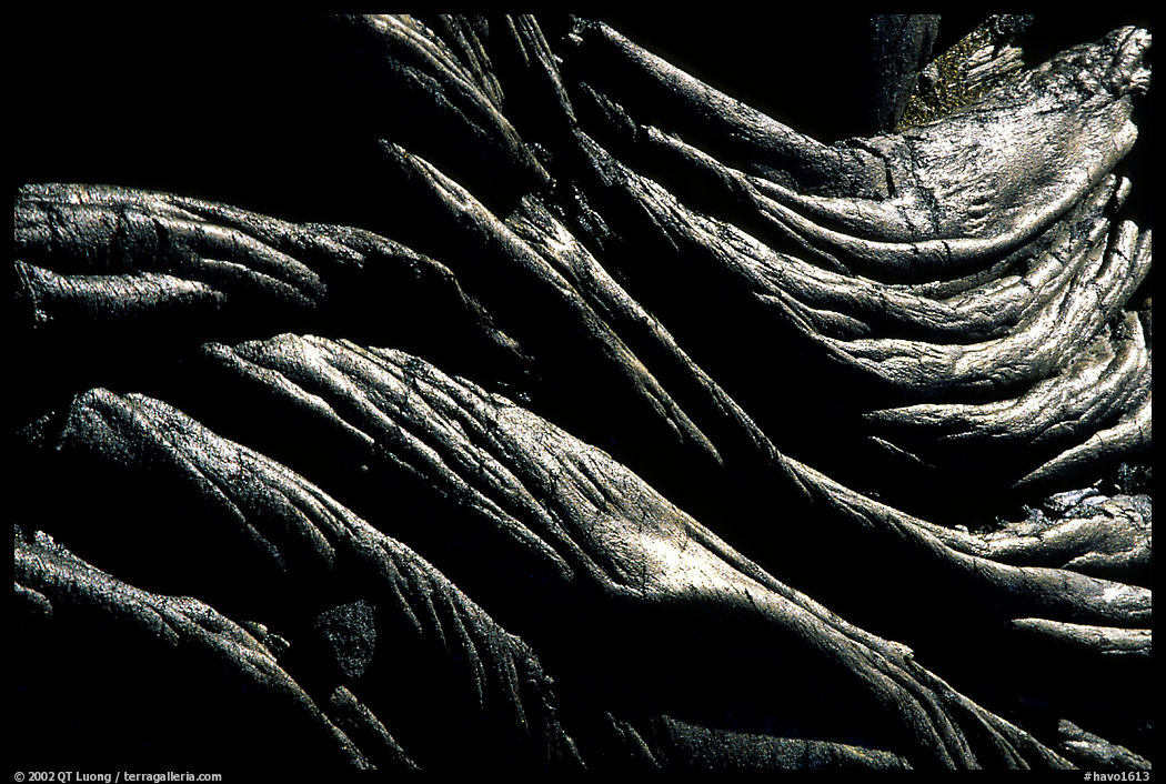 Close-up view of ripples of hardened pahoehoe lava. Hawaii Volcanoes National Park, Hawaii, USA.