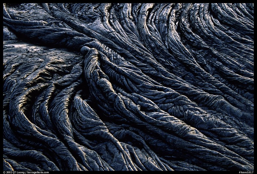 Pattern of fabric-like hardened pahoehoe lava. Hawaii Volcanoes National Park, Hawaii, USA.