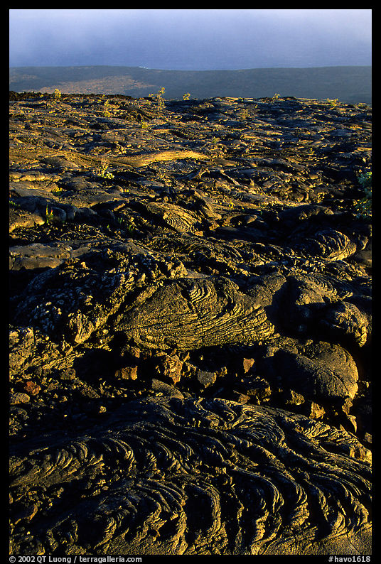 Hardened lava flow and Kaena Point. Hawaii Volcanoes National Park, Hawaii, USA.