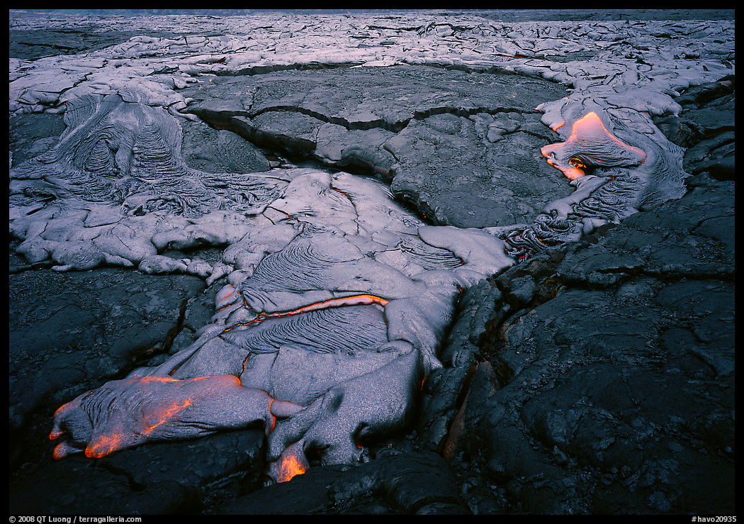 New lava flows over hardened lava. Hawaii Volcanoes National Park