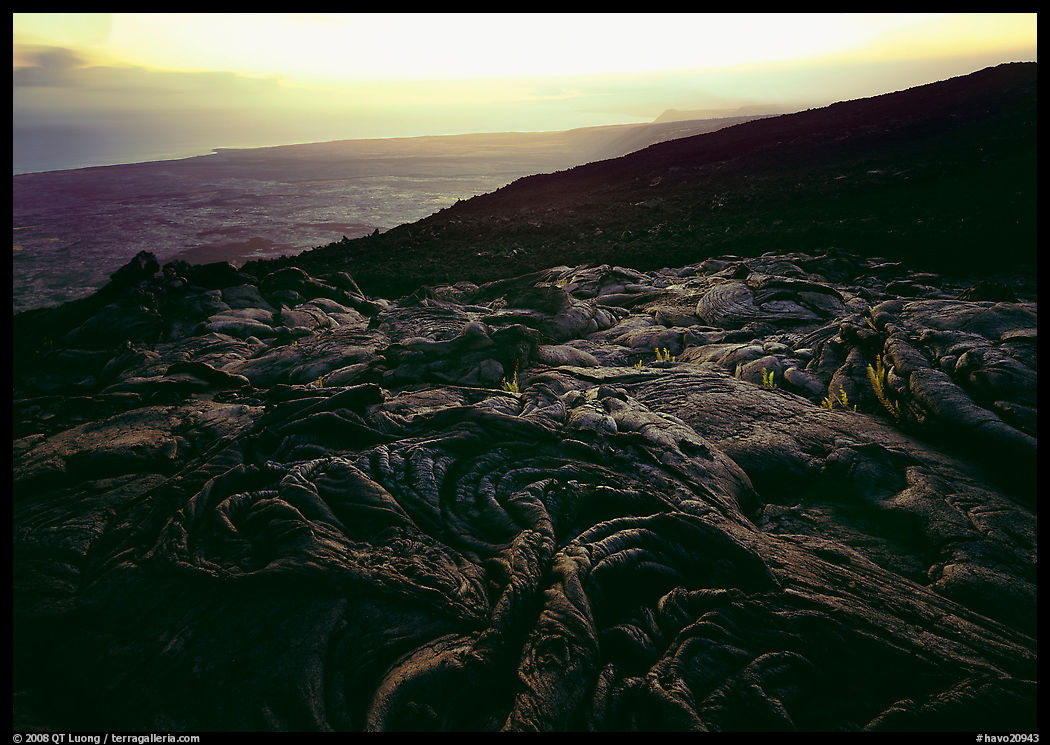 Hardened lava flow and Kaena Point. Hawaii Volcanoes National Park
