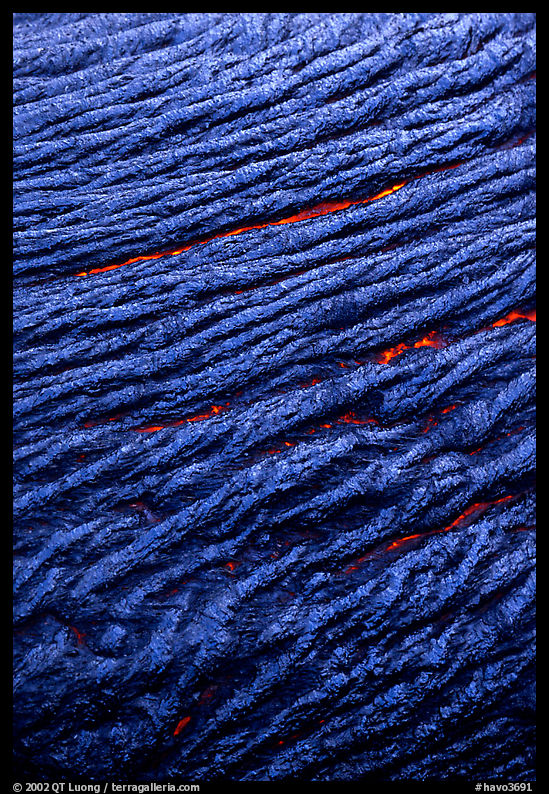 Ripples of flowing pahoehoe lava detail. Hawaii Volcanoes National Park, Hawaii, USA.