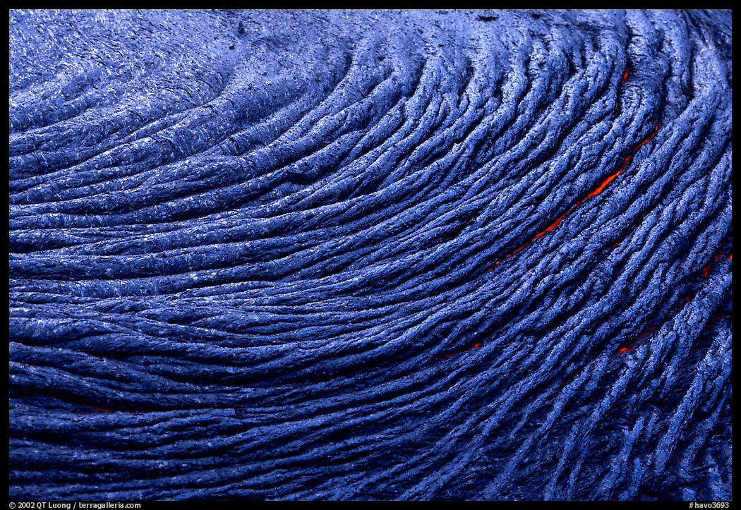Swirling pattern of flowing pahoehoe lava. Hawaii Volcanoes National Park, Hawaii, USA.