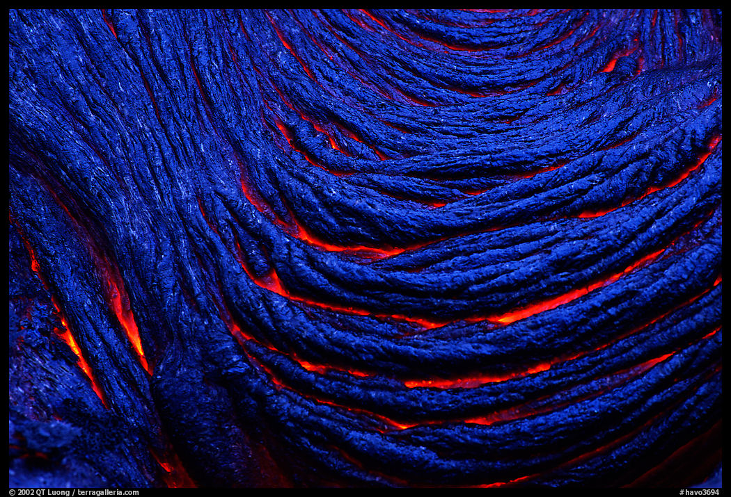 Ripples of hot  pahoehoe lava. Hawaii Volcanoes National Park, Hawaii, USA.