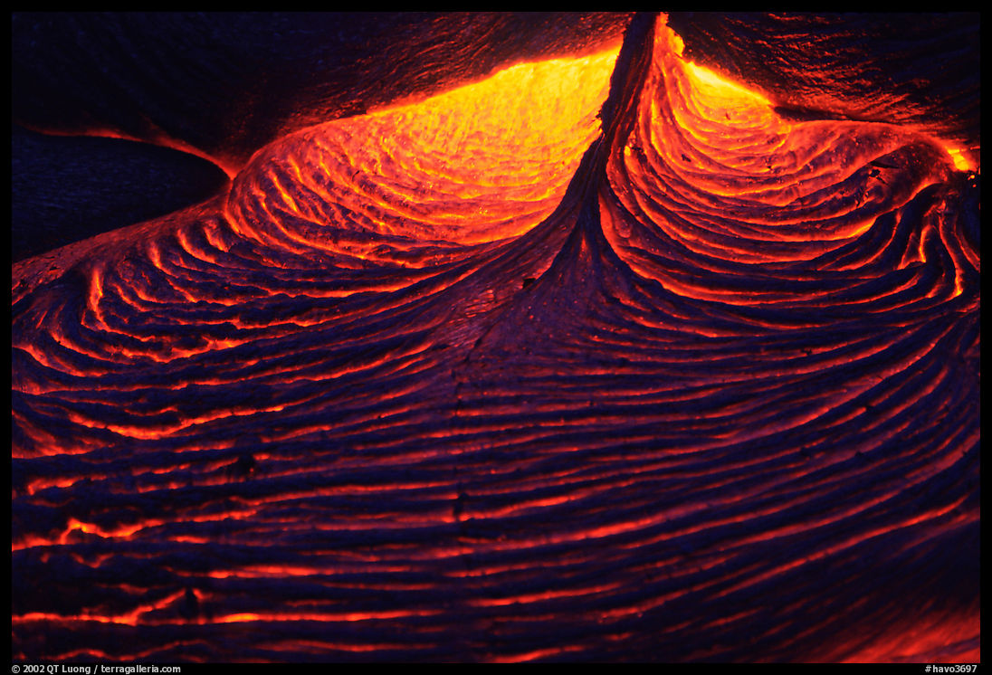 Close-up of red lava at night. Hawaii Volcanoes National Park, Hawaii, USA.