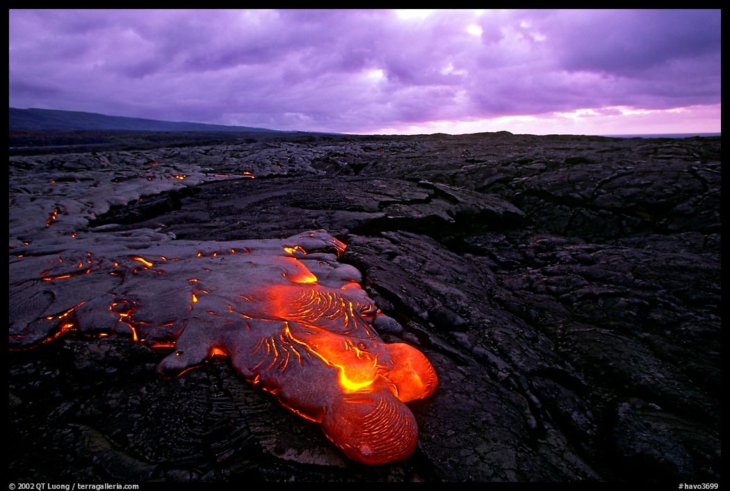 Live lava flow at dawn near the end of Chain of Craters road. Hawaii Volcanoes National Park