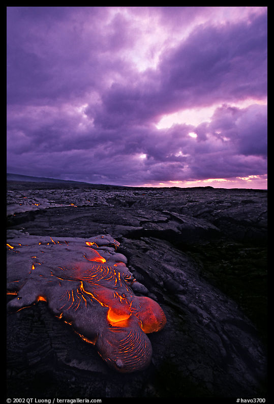 Live lava flow at dawn near the end of Chain of Craters road. Hawaii Volcanoes National Park, Hawaii, USA.