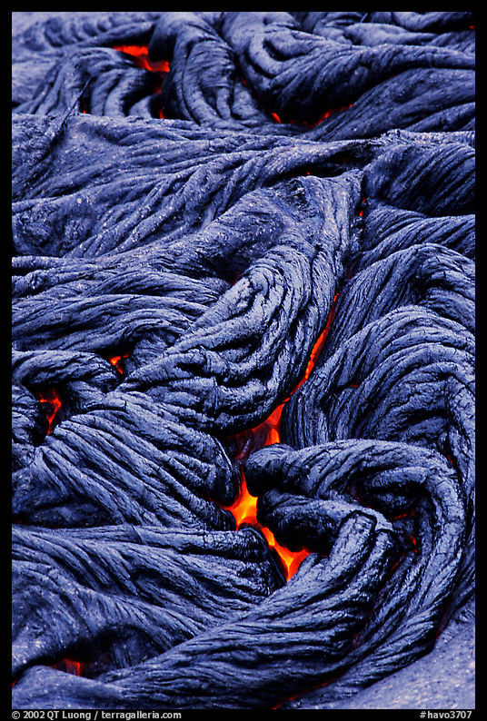 Braids of flowing pahoehoe lava. Hawaii Volcanoes National Park, Hawaii, USA.