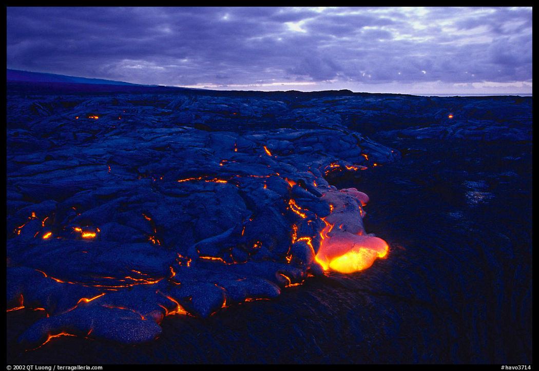 Red lava glows at dawn. Hawaii Volcanoes National Park