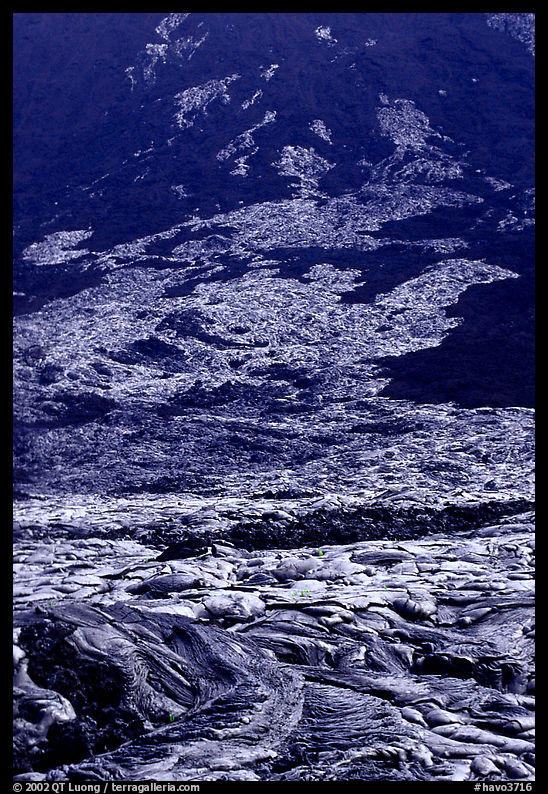 Volcanic landform of recently hardened lava flow at  base of Holei Pali. Hawaii Volcanoes National Park