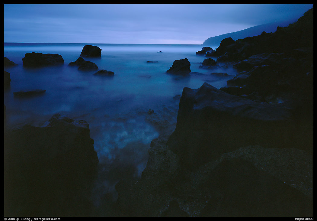 Rocky coastline at dusk, Siu Point, Tau Island. National Park of American Samoa