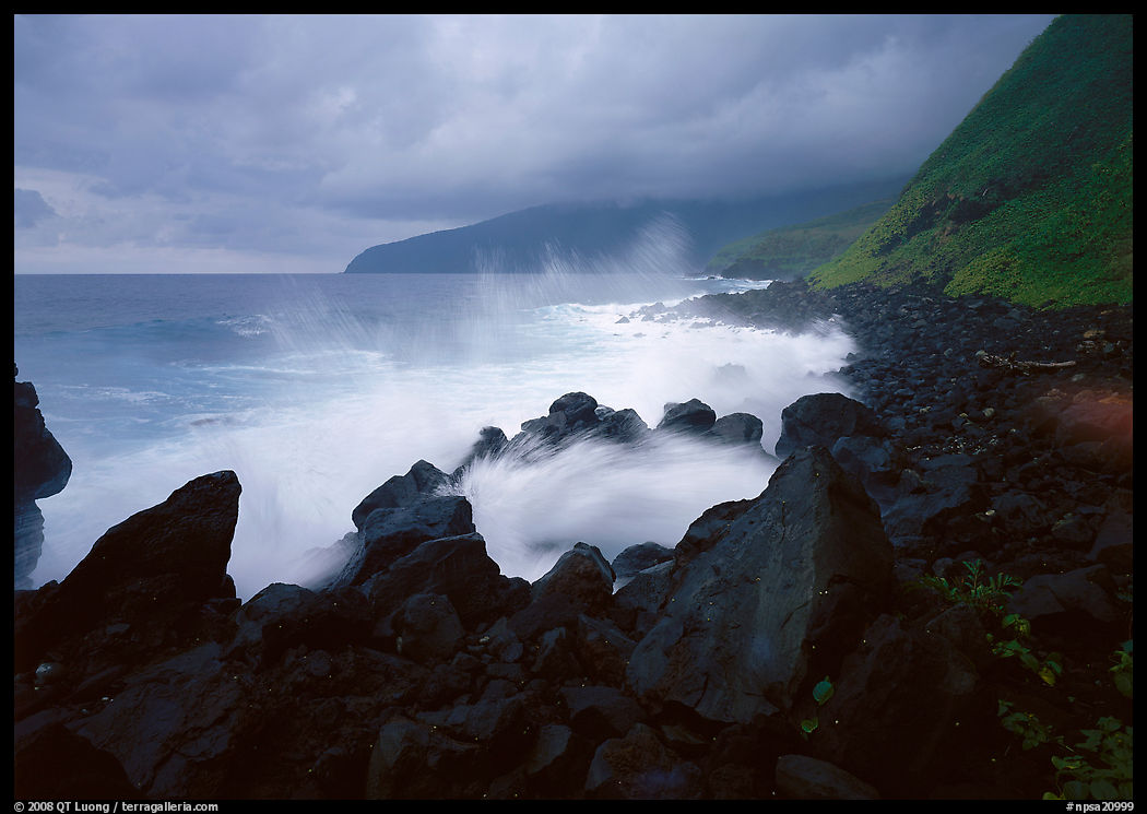 Stormy ocean and balsalt boulders, Siu Point, Tau Island. National Park of American Samoa