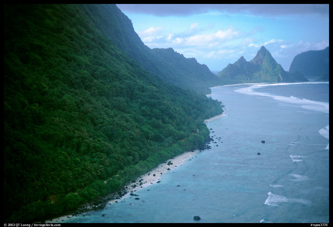 Aerial view of the South side of Ofu Island. National Park of American Samoa