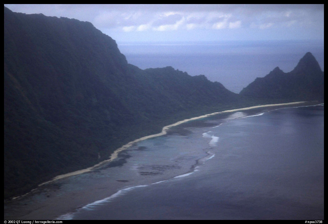 Aerial view of the South side of Ofu Island. National Park of American Samoa