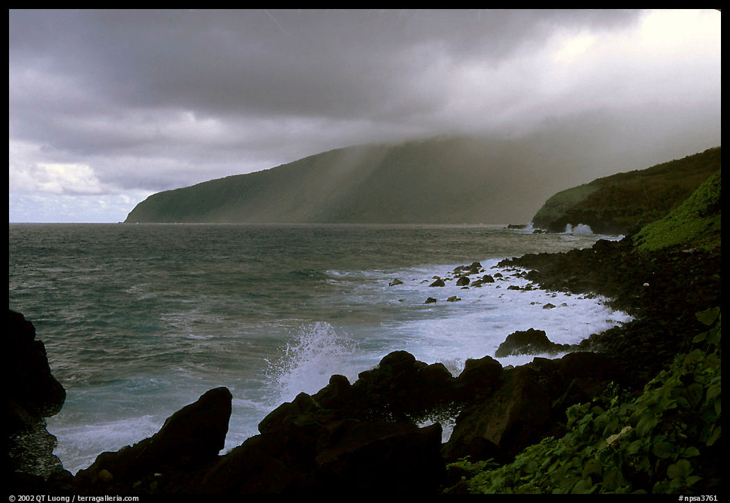 Seascape with dark rocks and sky, Siu Point, Tau Island. National Park of American Samoa