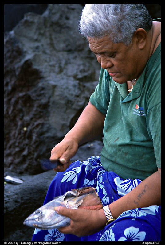 Elder Samoan subsistence fisherman, Tau Island. National Park of American Samoa