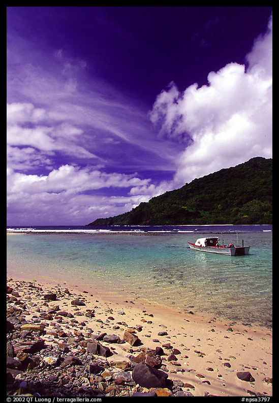 Fishing boat in Vatia Bay, Tutuila Island. National Park of American Samoa