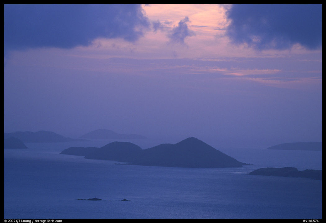 Sunset over small islands. Virgin Islands National Park, US Virgin Islands.