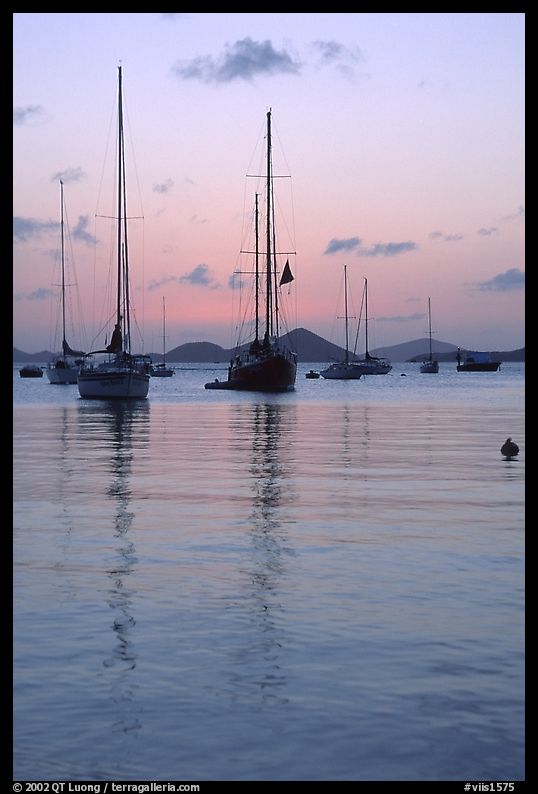 Sailboats in Cruz Bay harbor at sunset. Virgin Islands National Park