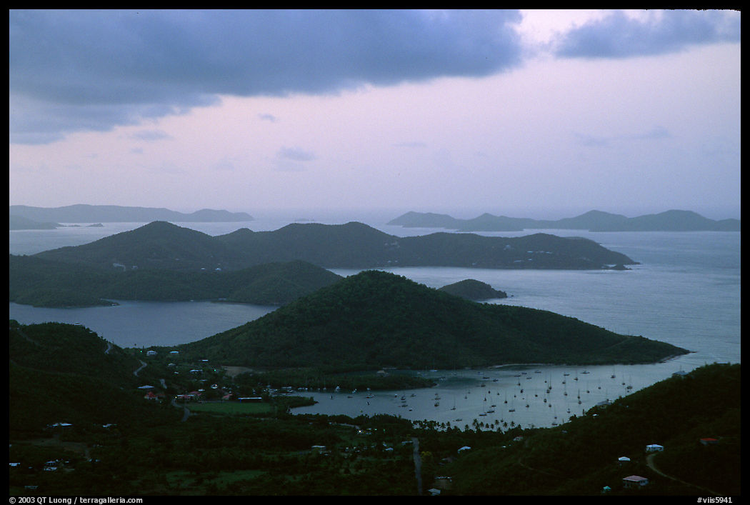 Coral Harbor seen from Centerline Road, sunrise. Virgin Islands National Park, US Virgin Islands.