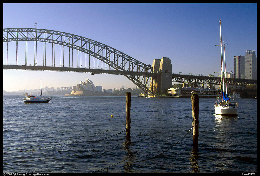 View across Harboor and Harboor bridge, morning. Sydney, New South Wales, Australia